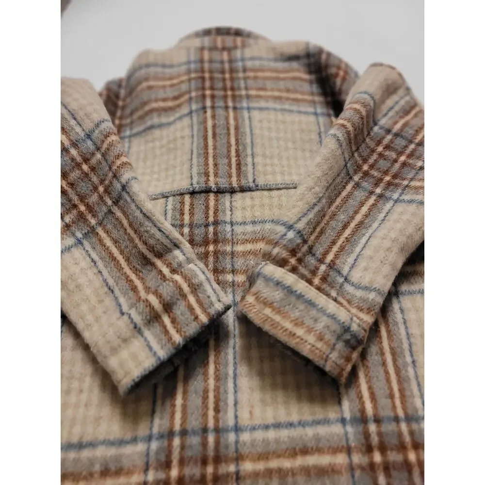 Lola Kids Plaid Shacket Jacket Size S Beige Blue Brown Wool Blend Button Front